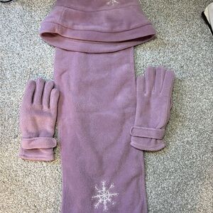 Purple Fleece Scarf, Hat and Glove Set with Snowflake Design